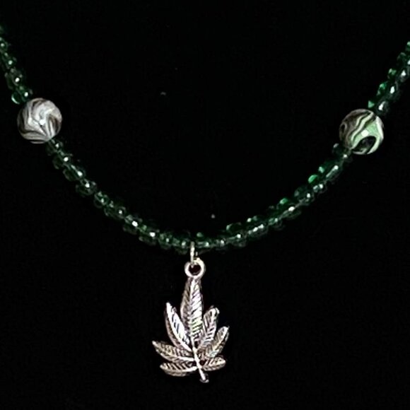 Swirled Ink Marijuana Leaf Necklace - Picture 1 of 4